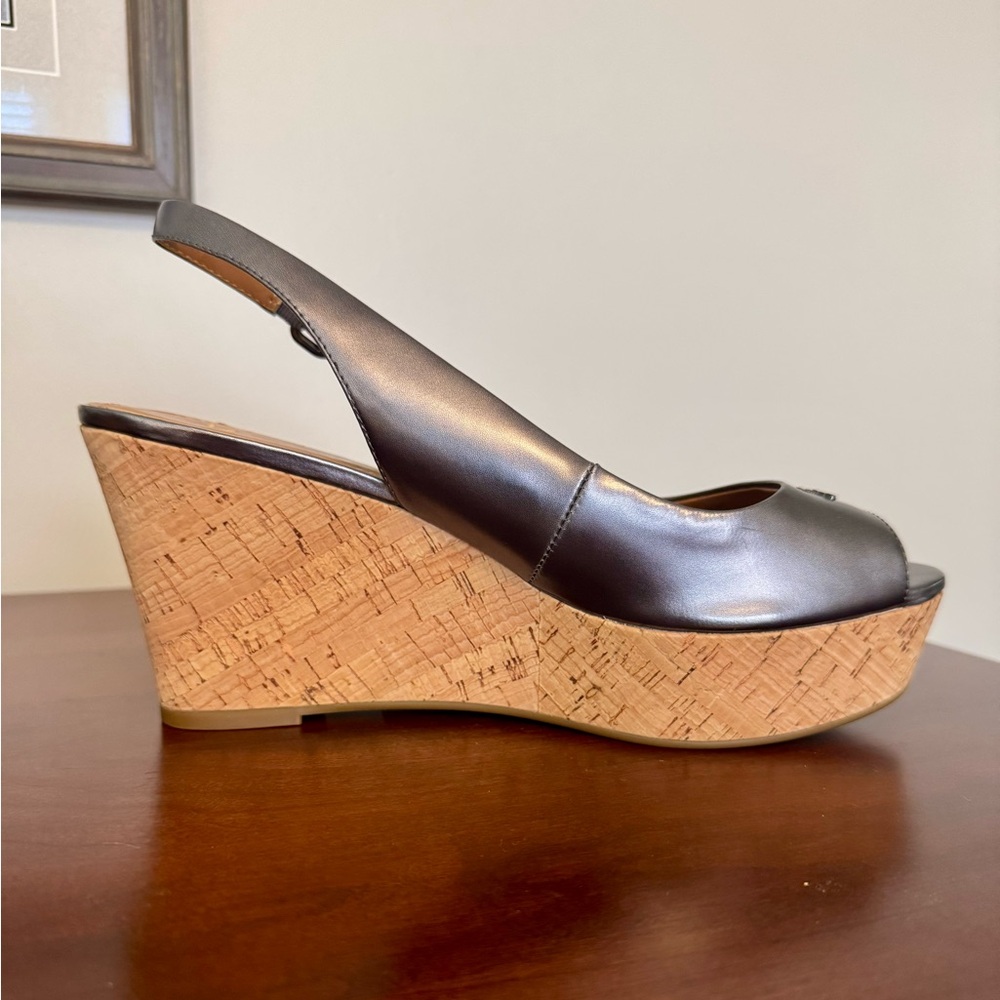 Coach Cork Heel Sling Back Patent Leather Sandal - Picture 11 of 11